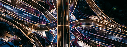 timelapse overhead photo of bisecting highways